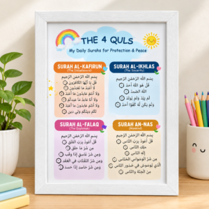 Four Quls Islamic frame for kids featuring four Quranic Surahs